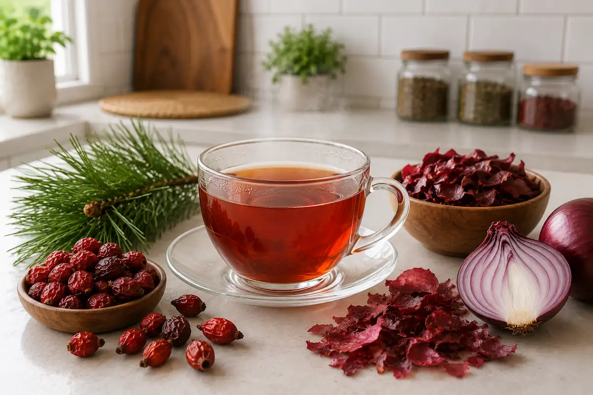 Narodni recept s borovim iglicama, šipkom i opnama crvenog luka